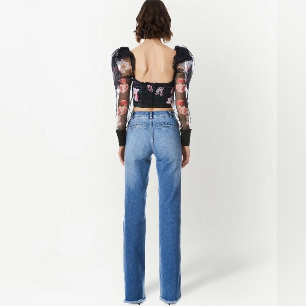 Alice + Olivia Floral Puff Sleeve Sheer Crop Top - Picture 11 of 11
